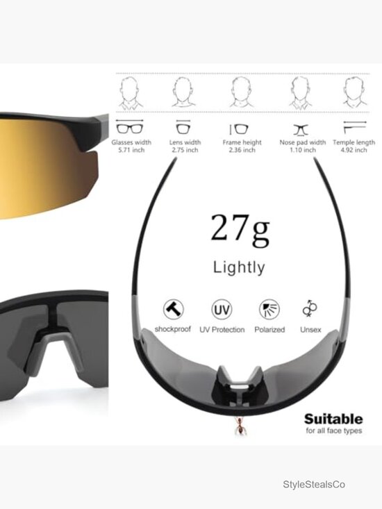 Lightweight Polarized Sports Sunglasses UV400 Wrap-Around for Running Cycling